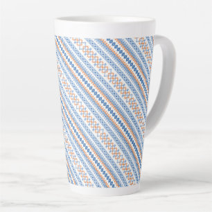 Cute blue orange Aztec Tribal Motif Pattern Latte Mug