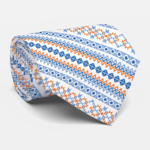 Cute blue orange Aztec Tribal Motif Pattern Tie