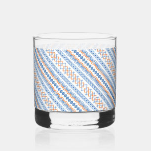 Cute blue orange Aztec Tribal Motif Pattern Whiskey Glass