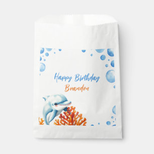 Cute Blue & Orange Coral Dolphin Kids Birthday Favour Bags
