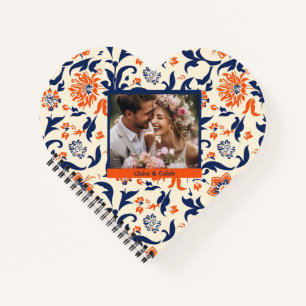 Cute Blue Orange Floral Custom Spiral Notebook