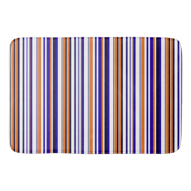 Cute blue orange stripes bath mat (Front)