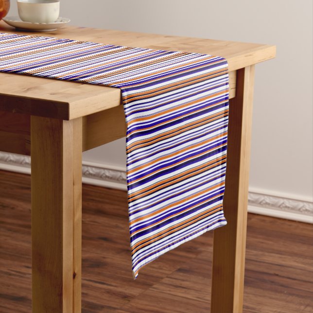 Cute blue orange stripes short table runner (In Situ)