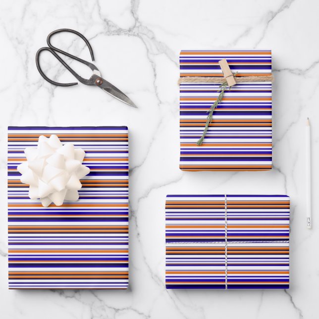 Cute blue orange stripes wrapping paper sheet (Front)