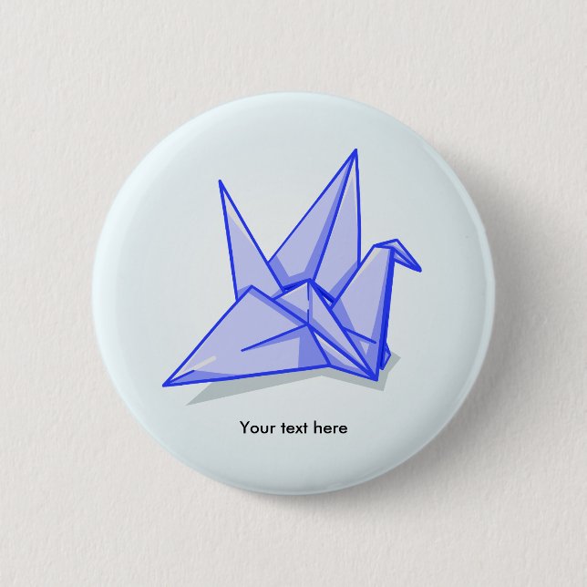 Cute blue origami paper crane 6 cm round badge (Front)