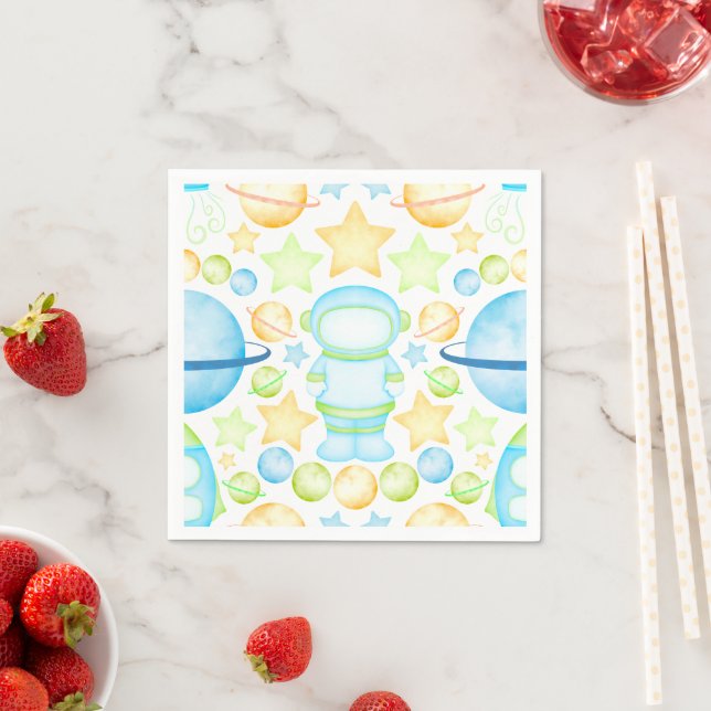 Cute Blue Outer Space Boys Astronaut Napkin (Insitu)