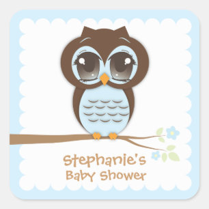 Cute Blue Owl Baby Shower for a Boy Square Sticker
