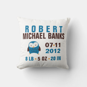 Cute Blue Owl Birth Announcement Cushion