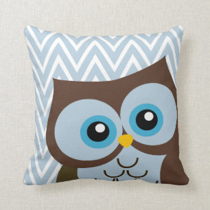 Cute Blue Owl Chevron Zigzag Cushion