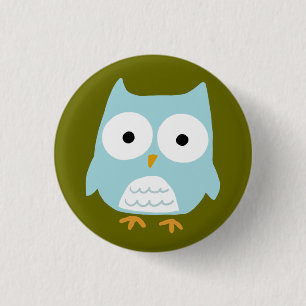 Cute Blue Owl Funny Whimsical Owl Character 3 Cm Round Badge
