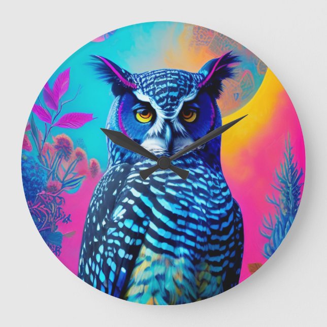 Cute blue owl large clock (Front)