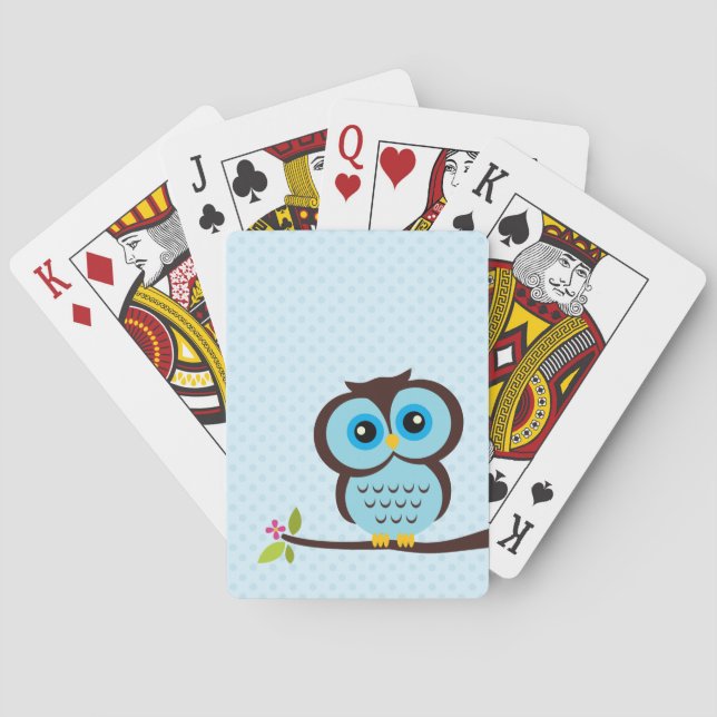 Cute Blue Owl Playing Cards (Back)