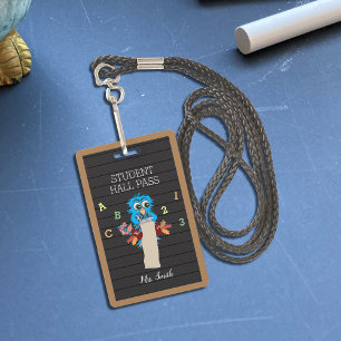 Cute Blue Owl Teacher Vertical Hall Pass Badge ID Badge