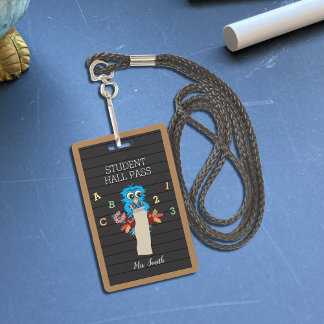 Cute Blue Owl Teacher Vertical Hall Pass Badge ID Badge