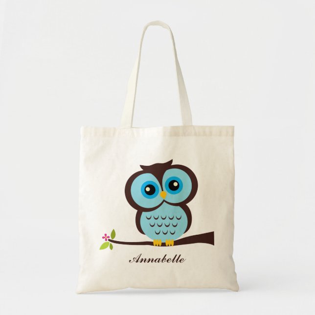 Cute Blue Owl Tote Bag (Front)
