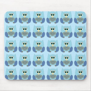 Cute Blue Owls Pattern Mouse Mat