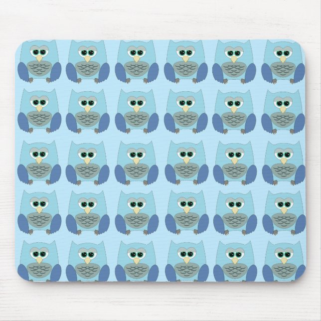 Cute Blue Owls Pattern Mouse Mat (Front)