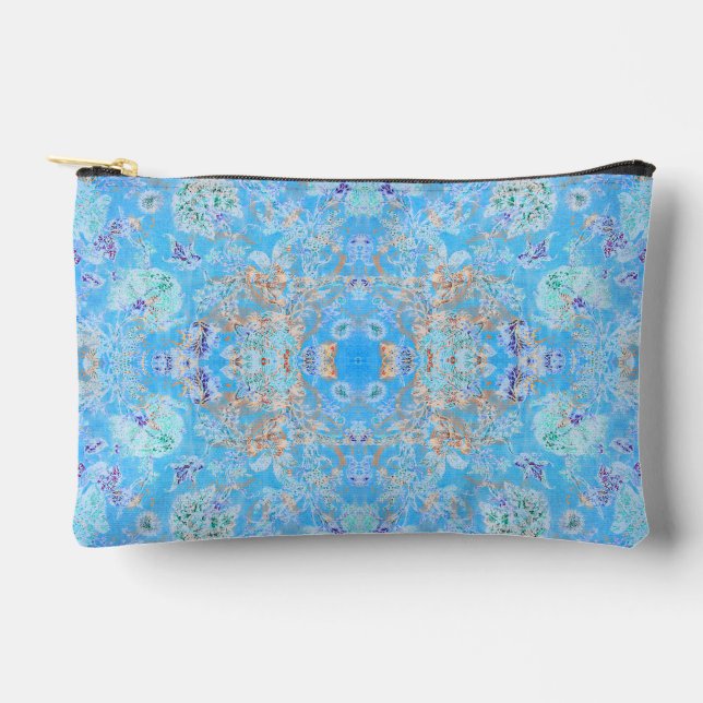 Cute blue pastel floral accessory pouch (Front)