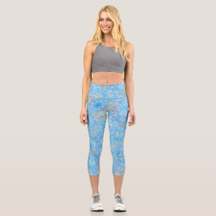 Cute blue pastel floral bandanna capri leggings