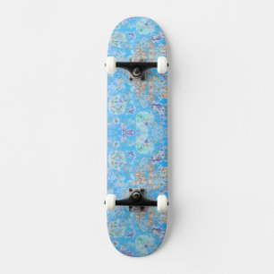 Cute blue pastel floral bandanna skateboard