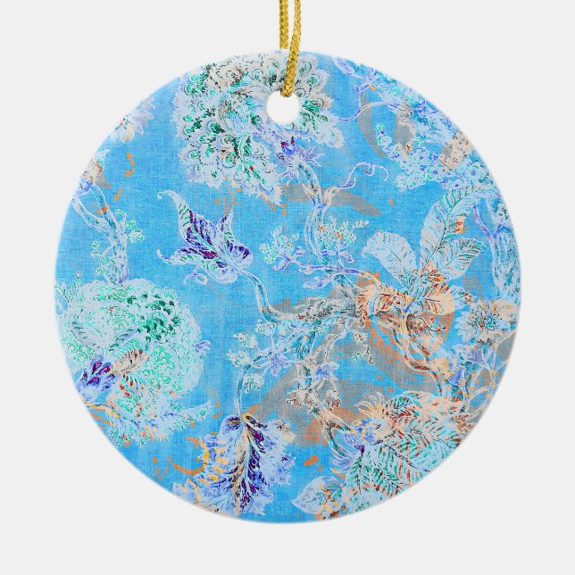 Cute blue pastel floral ceramic tree decoration (Front)