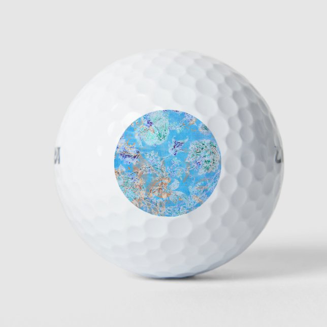 Cute blue pastel floral golf balls (Front)