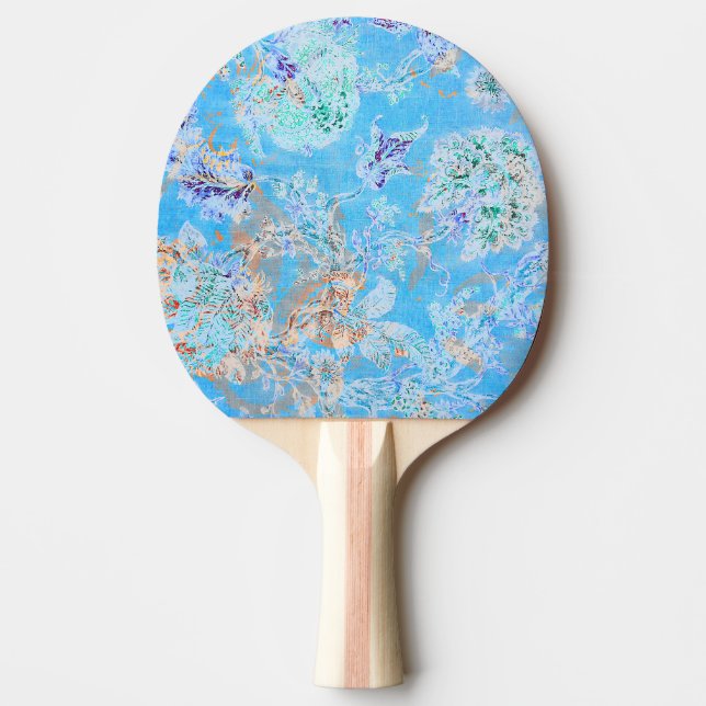 Cute blue pastel floral ping pong paddle (Front)