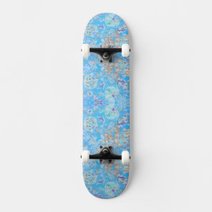 Cute blue pastel floral skateboard