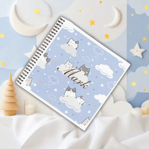 Cute Blue Pattern Kitten Cloud  Notebook