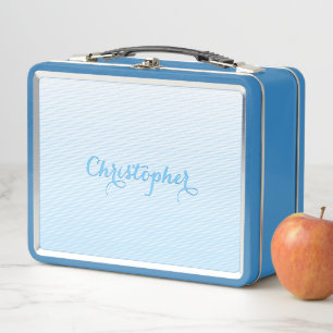 Cute Blue Pattern Monogrammed Boys Kids School Metal Lunch Box
