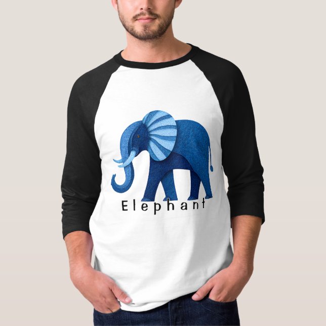 Cute Blue Patterned Elephant Graphic T-Shirt (Front)