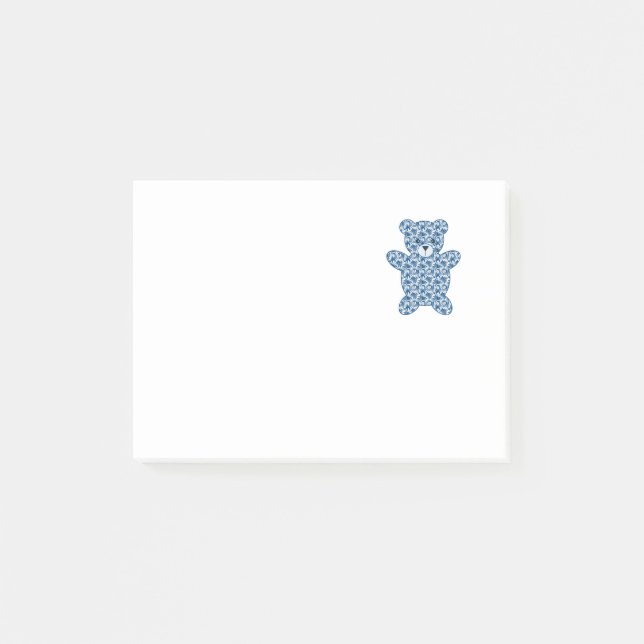 Cute Blue Patterned Teddy Bear Post-it Notes (Front)