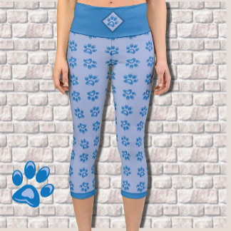Cute blue paw prints capri leggings