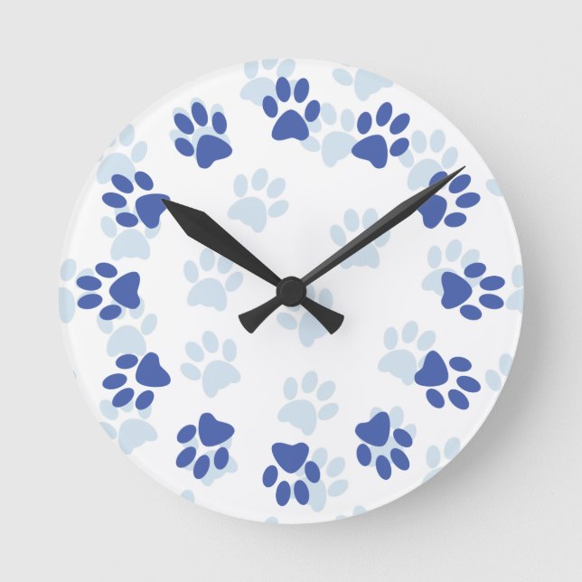 Cute Blue Paw Prints for Pet Lovers Clock (Front)