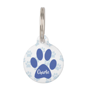 Cute Blue Paw Prints Personalised Pet ID Tag