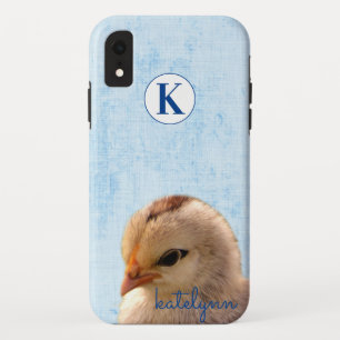 Cute Blue Peek-a-Boo Chick Photograph Monogram iPhone XR Case