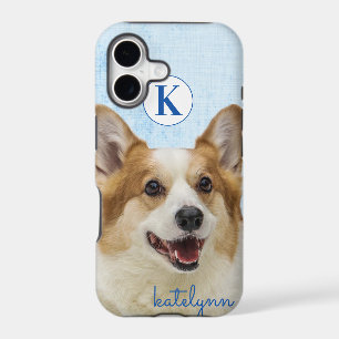 Cute Blue Peek-a-Boo Corgi Dog Monogram