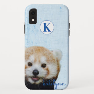 Cute Blue Peek-a-Boo Red Panda Photograph Monogram iPhone XR Case