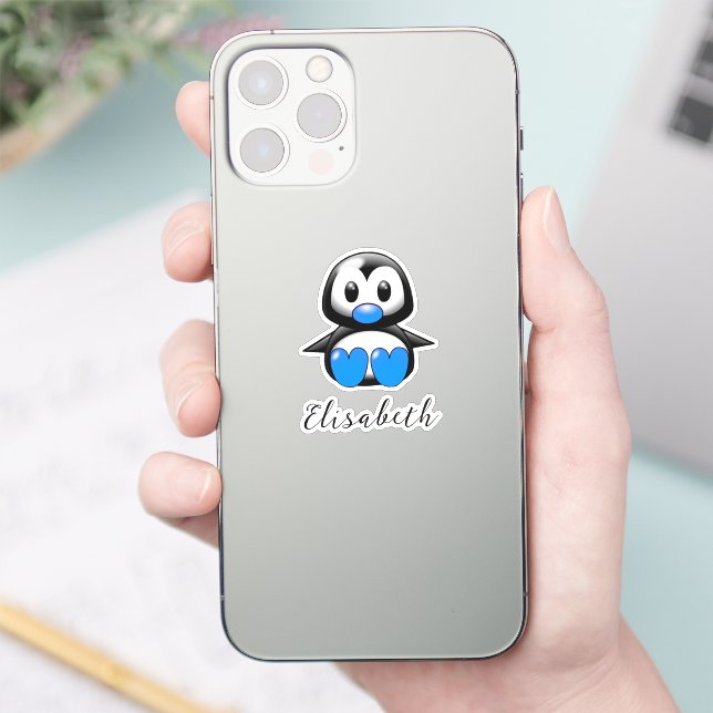 Cute Blue Penguin Add Name Contour Cut Sticker (Phone)