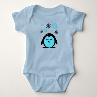Cute Blue Penguin and Snowflakes Winter Design Baby Bodysuit