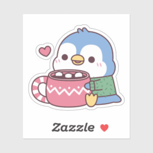 Cute Blue Penguin Loves Hot Cocoa With Marshmallow