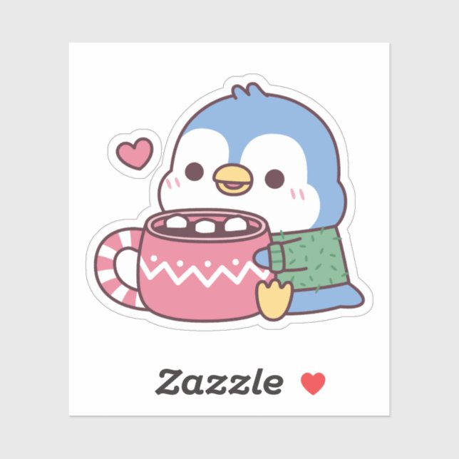 Cute Blue Penguin Loves Hot Cocoa With Marshmallow (Sheet)