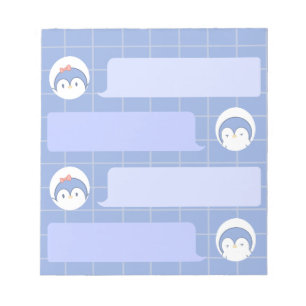 Cute Blue Penguin Notepad Minimal Grid Me