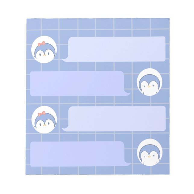 Cute Blue Penguin Notepad | Minimal Grid Me (Front)