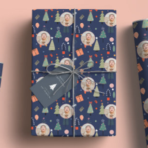 Cute Blue Photo Fun Christmas Wrapping Paper