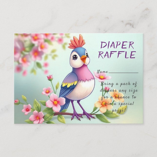 Cute Blue Pink Bird Floral Baby Shower Enclosure Card (Front)