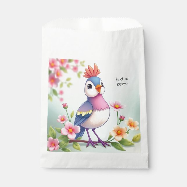 Cute Blue Pink Bird Floral Favour Bags (Front)