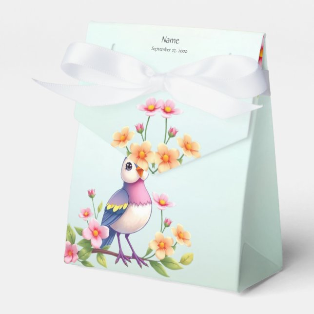 Cute Blue Pink Bird Floral Favour Box (Front Side)