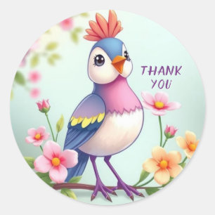Cute Blue Pink Bird Floral Sticker