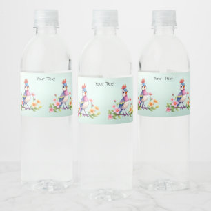 Cute Blue Pink Bird Floral Water Bottle Label